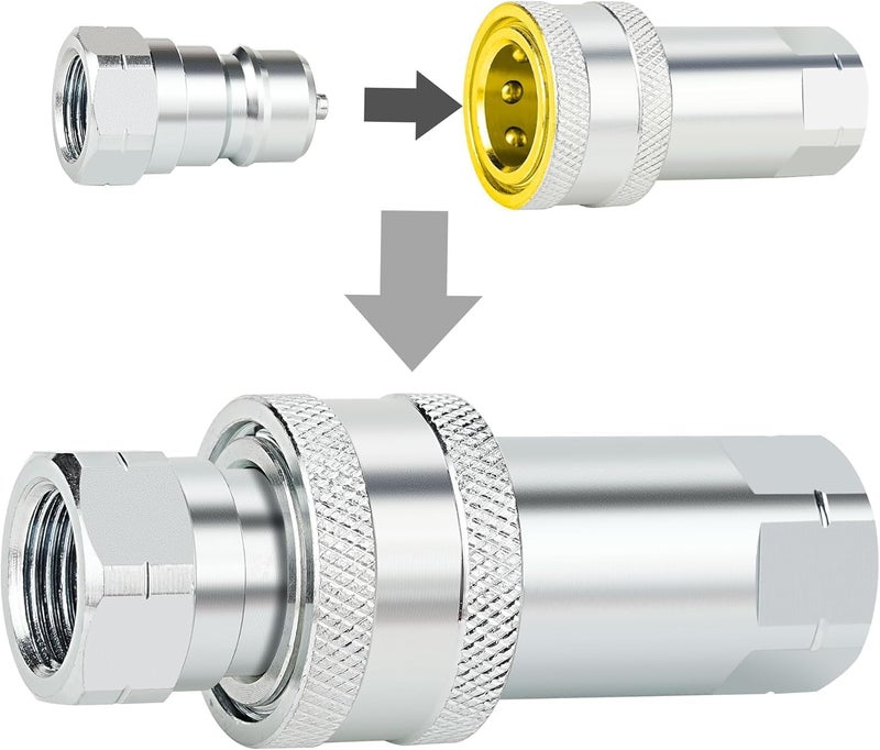 ANCIMOON 3/8'' Ag Pioneer Hydraulic Quick Connect Coupler Fittings with Dust Cap - Image 4